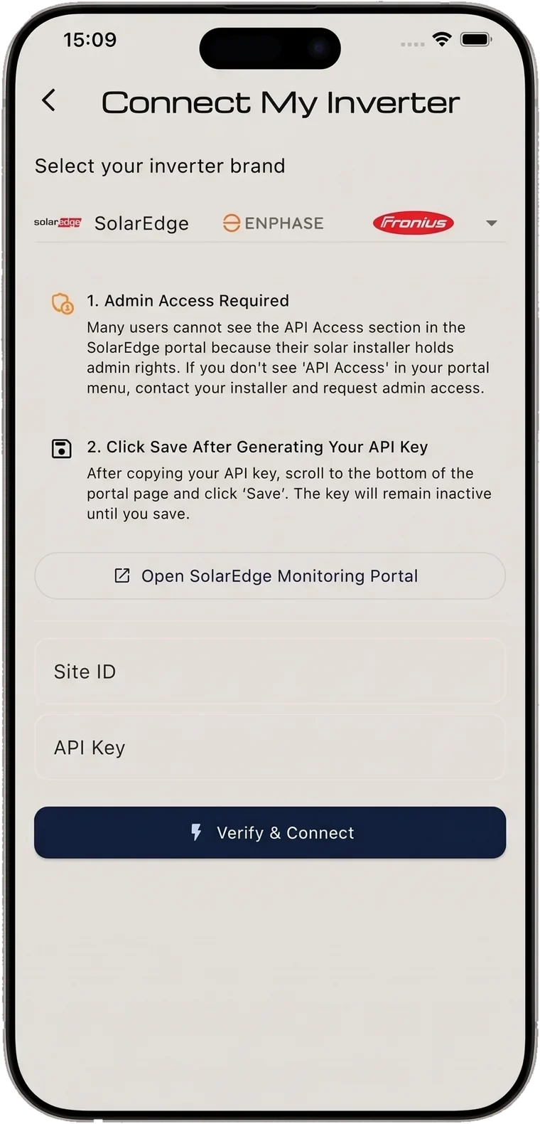 Sunchronize app weekly performance screen