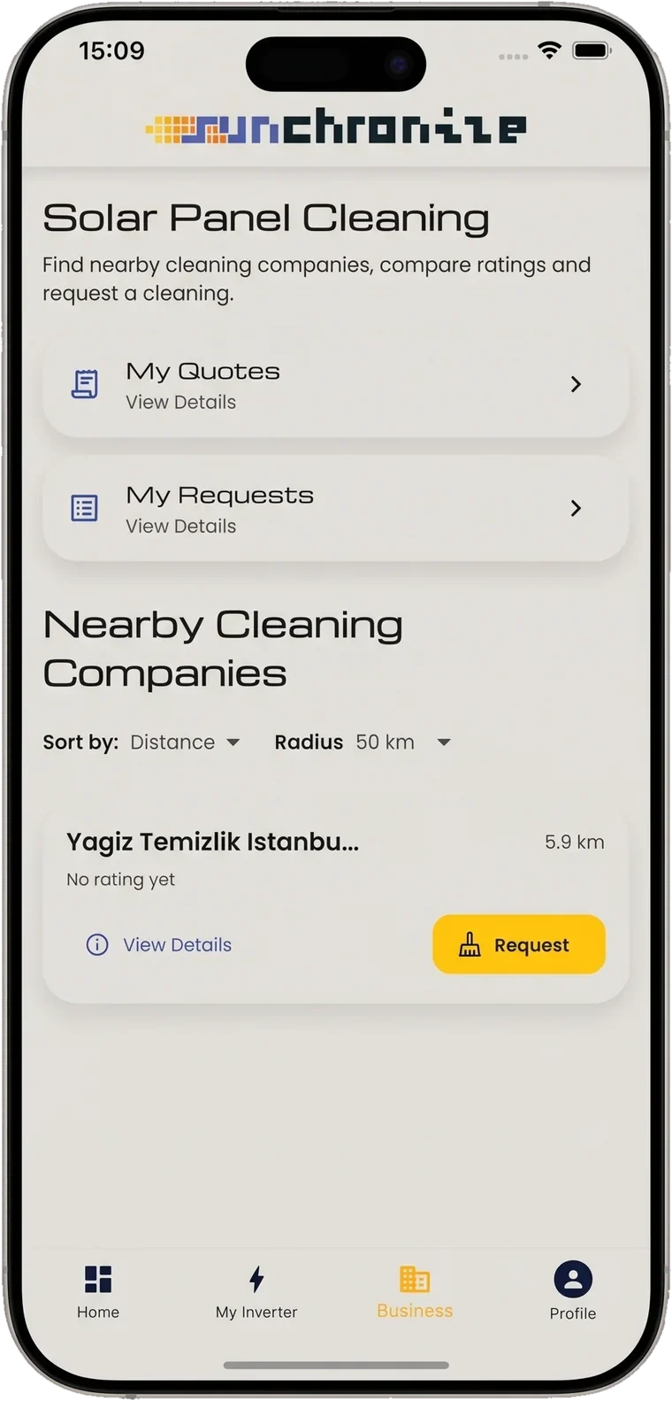 Sunchronize app service marketplace screen